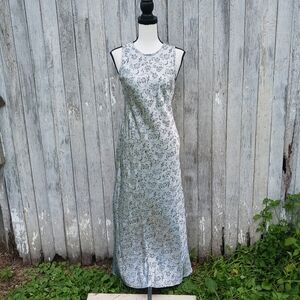 Vintage Y2K 90s Stepping Out Silver Floral Gray Maxi Dress Sleeveless Size 7/8